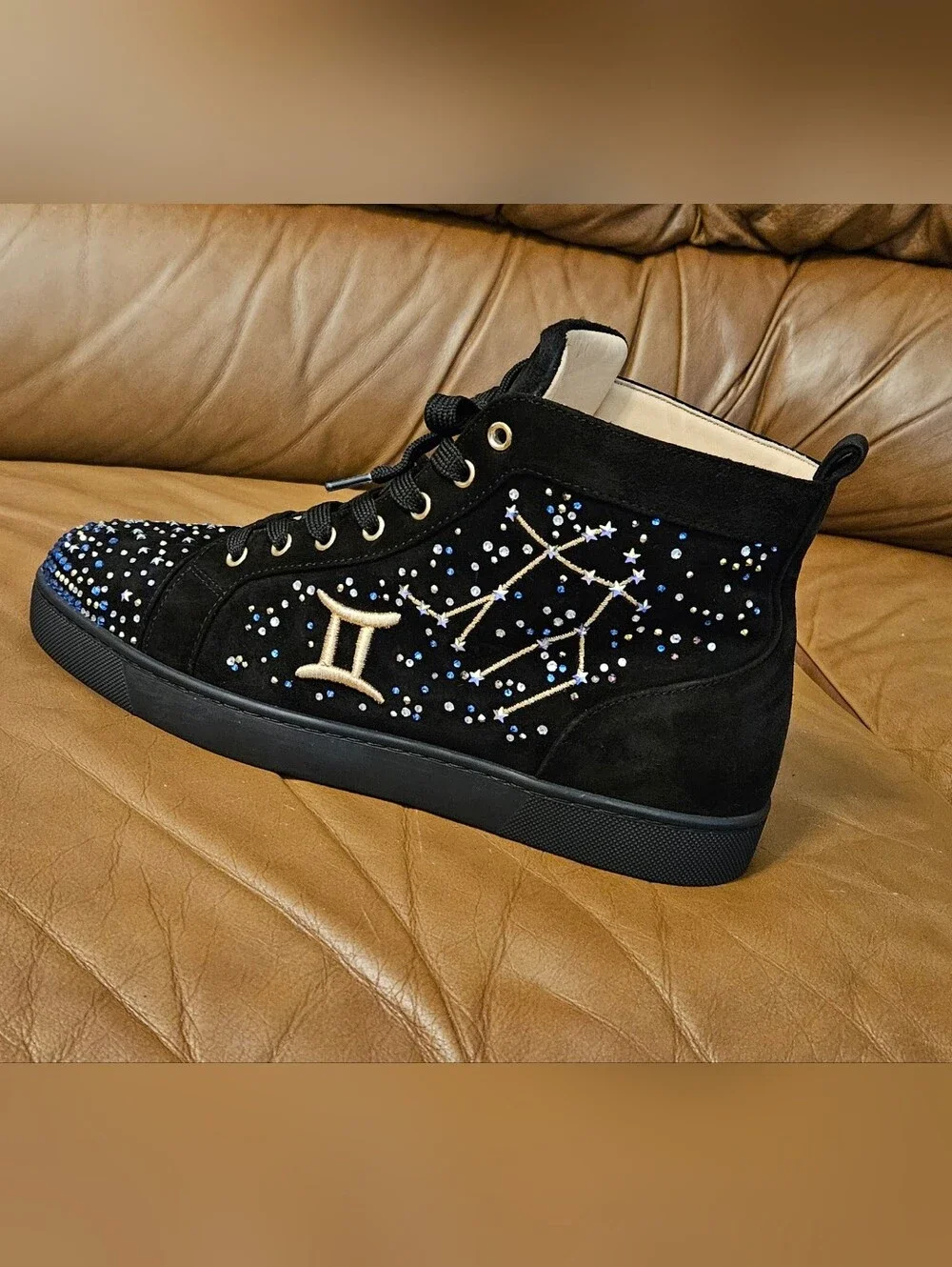 Men's Christian Louboutin Black Suede Swarovski  Designer Sneakers Size 9.5 US